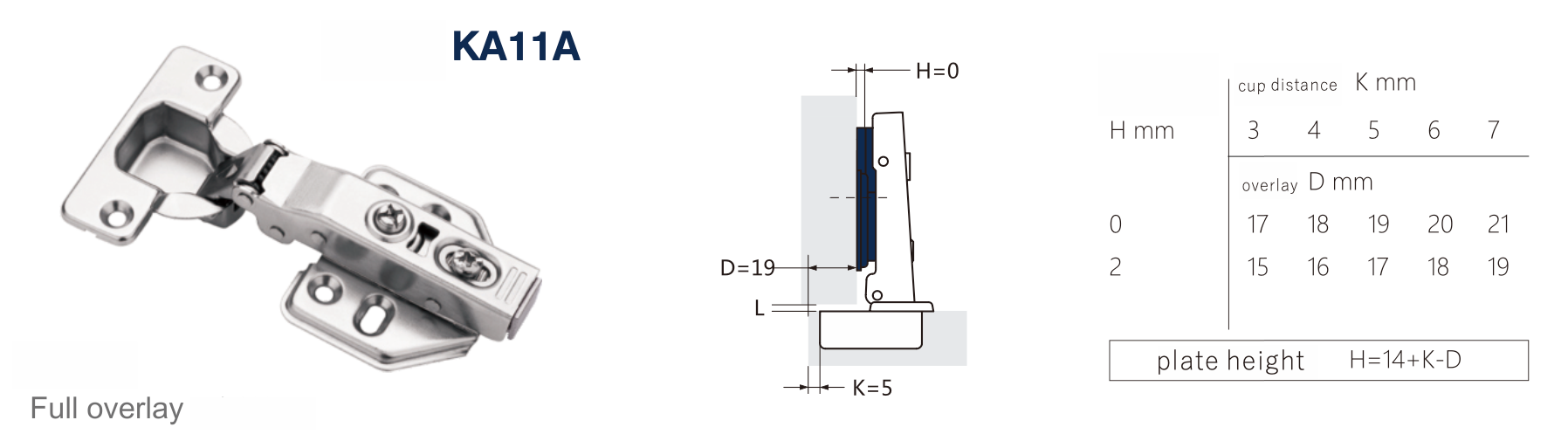 KA11A One-way hydraulic clip-on plate hinge